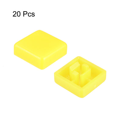 Harfington Uxcell 20Pcs Plastic 12x12mm Pushbutton Tactile Switch Caps Cover Keycaps Yellow for 12x12x7.3mm Tact Switch