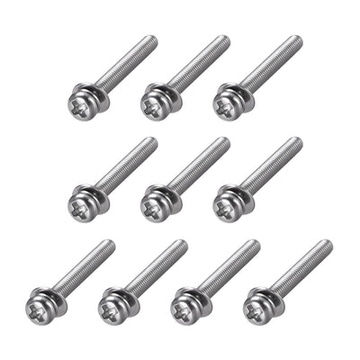 Harfington Uxcell Phillips Pan Head Machine Screws Bolts Combine with Spring Washer and Plain Washers 10pcs