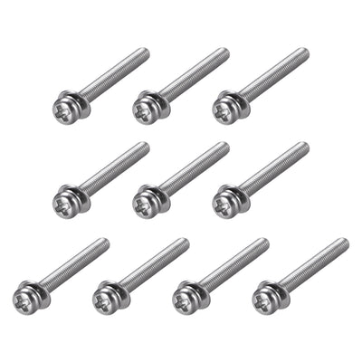 Harfington Uxcell Phillips Pan Head Machine Screws Bolts Combine with Spring Washer and Plain Washers 10pcs