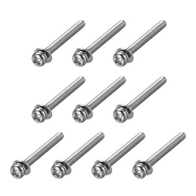 Harfington Uxcell Phillips Pan Head Machine Screws Bolts Combine with Spring Washer and Plain Washers 10pcs