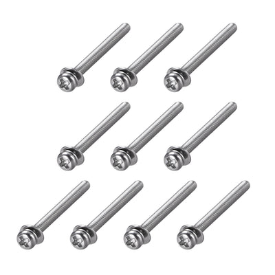 Harfington Uxcell Phillips Pan Head Machine Screws Bolts Combine with Spring Washer and Plain Washers 10pcs