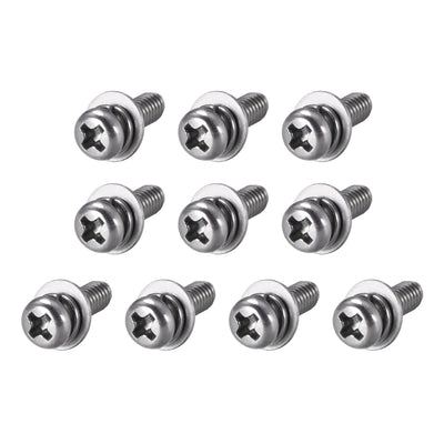 Harfington Uxcell Phillips Pan Head Machine Screws Bolts Combine with Spring Washer and Plain Washers 10pcs