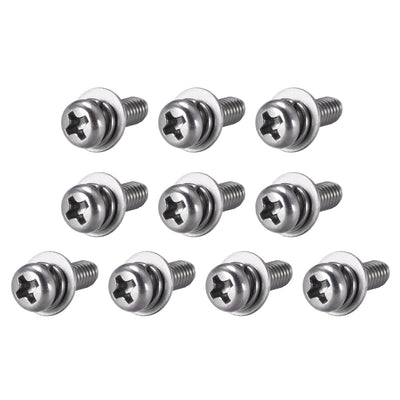 Harfington Uxcell Phillips Pan Head Machine Screws Bolts Combine with Spring Washer and Plain Washers 10pcs