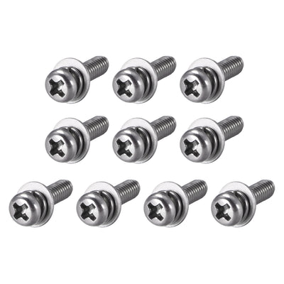 Harfington Uxcell Phillips Pan Head Machine Screws Bolts Combine with Spring Washer and Plain Washers 10pcs