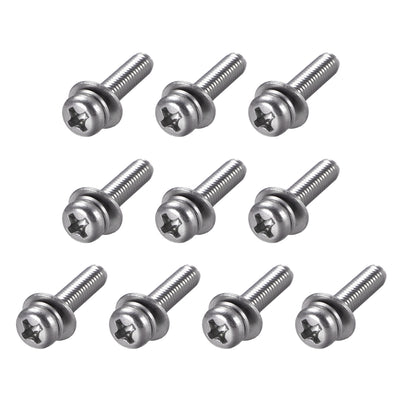 Harfington Uxcell Phillips Pan Head Machine Screws Bolts Combine with Spring Washer and Plain Washers 10pcs