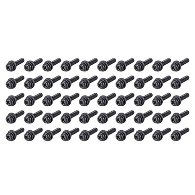 Harfington Uxcell Phillips Pan Head Machine Screws Bolts with Spring Washer w Plain Washers, 50pcs