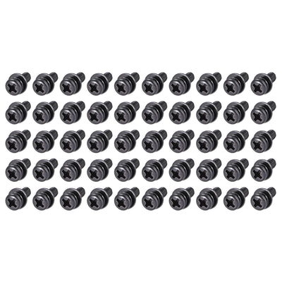 Harfington Uxcell Phillips Pan Head Machine Screws Bolts with Spring Washer w Plain Washers, 50pcs