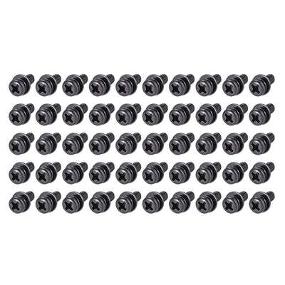 Harfington Uxcell Phillips Pan Head Machine Screws Bolts with Spring Washer w Plain Washers, 50pcs