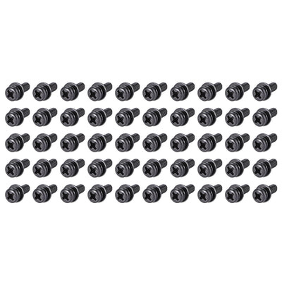 Harfington Uxcell Phillips Pan Head Machine Screws Bolts with Spring Washer w Plain Washers, 50pcs