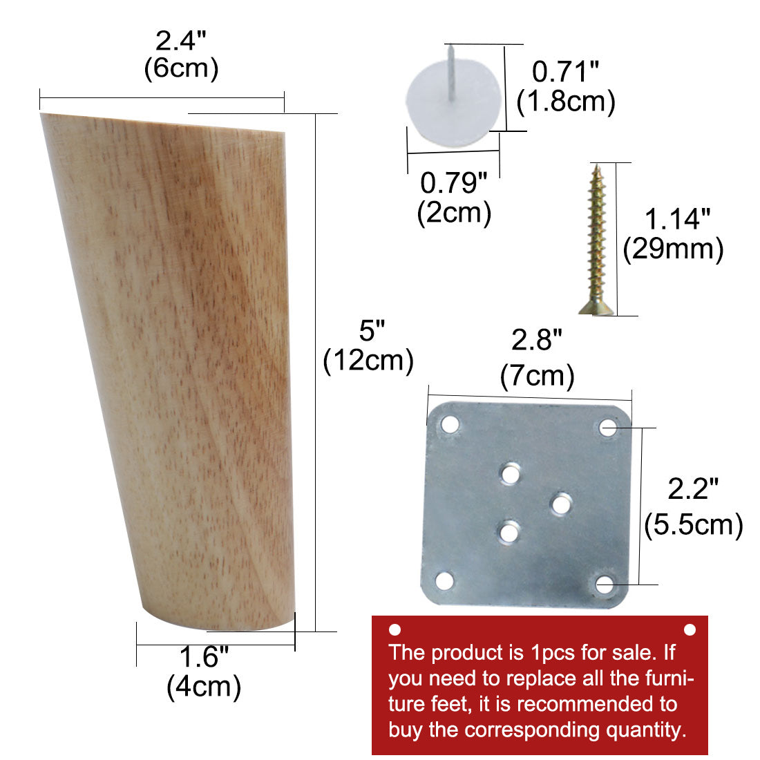 uxcell Uxcell Wood Furniture Leg Chair Sofa Table Cabinet Wardrobe Oblique Feet Replacement