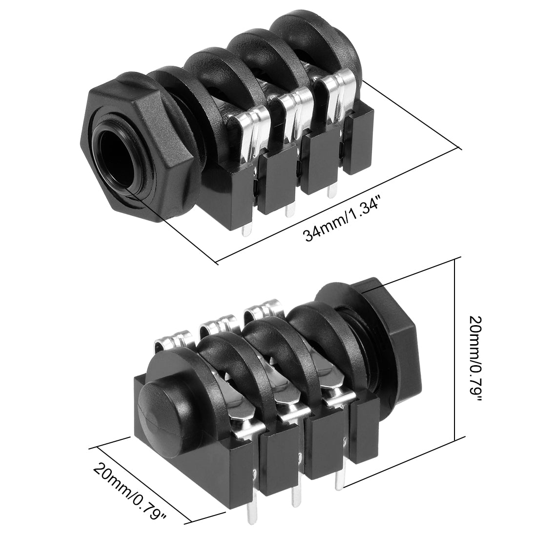 uxcell Uxcell PCB Mount 6.35mm 6 Pin Socket Headphone Stereo Jack Audio Video Connector Black 5Pcs