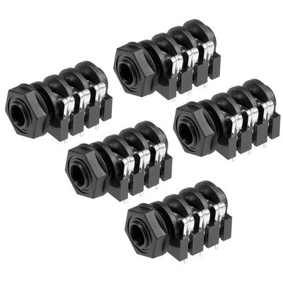 Harfington Uxcell PCB Mount 6.35mm 6 Pin Socket Headphone Stereo Jack Audio Video Connector Black 5Pcs