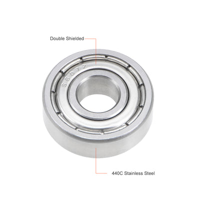 Harfington Uxcell S607ZZ Stainless Steel Ball Bearing 7x19x6mm Double Shielded 607Z Bearings