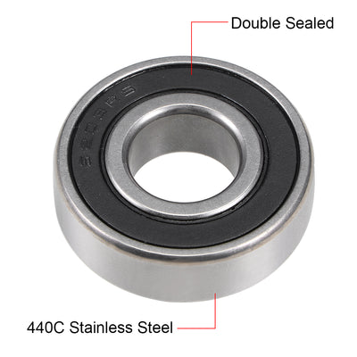 Harfington Uxcell S6203-2RS Stainless Steel Ball Bearing 17x40x12mm Double Sealed 6203RS Bearings