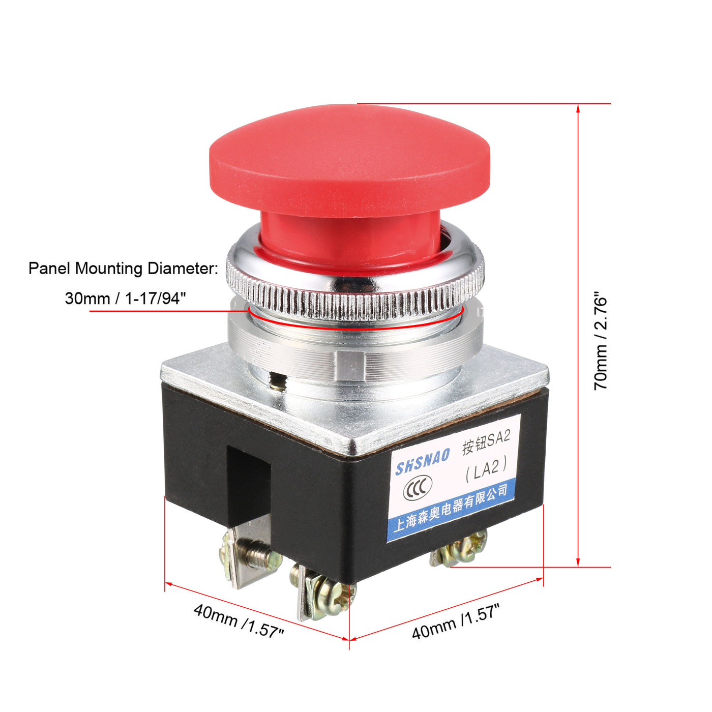 uxcell Uxcell Push Bottom Switch Red Momentary AC 380V 5A Mushroom Head Pushbutton Switches 30mm Panel Mount