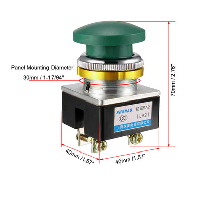 Harfington Uxcell 2Stk Drucktasten Schalter Grün Momentan AC 380V 5A Pilzkopf Druckknopf Wechselt 30mm Panel Montieren