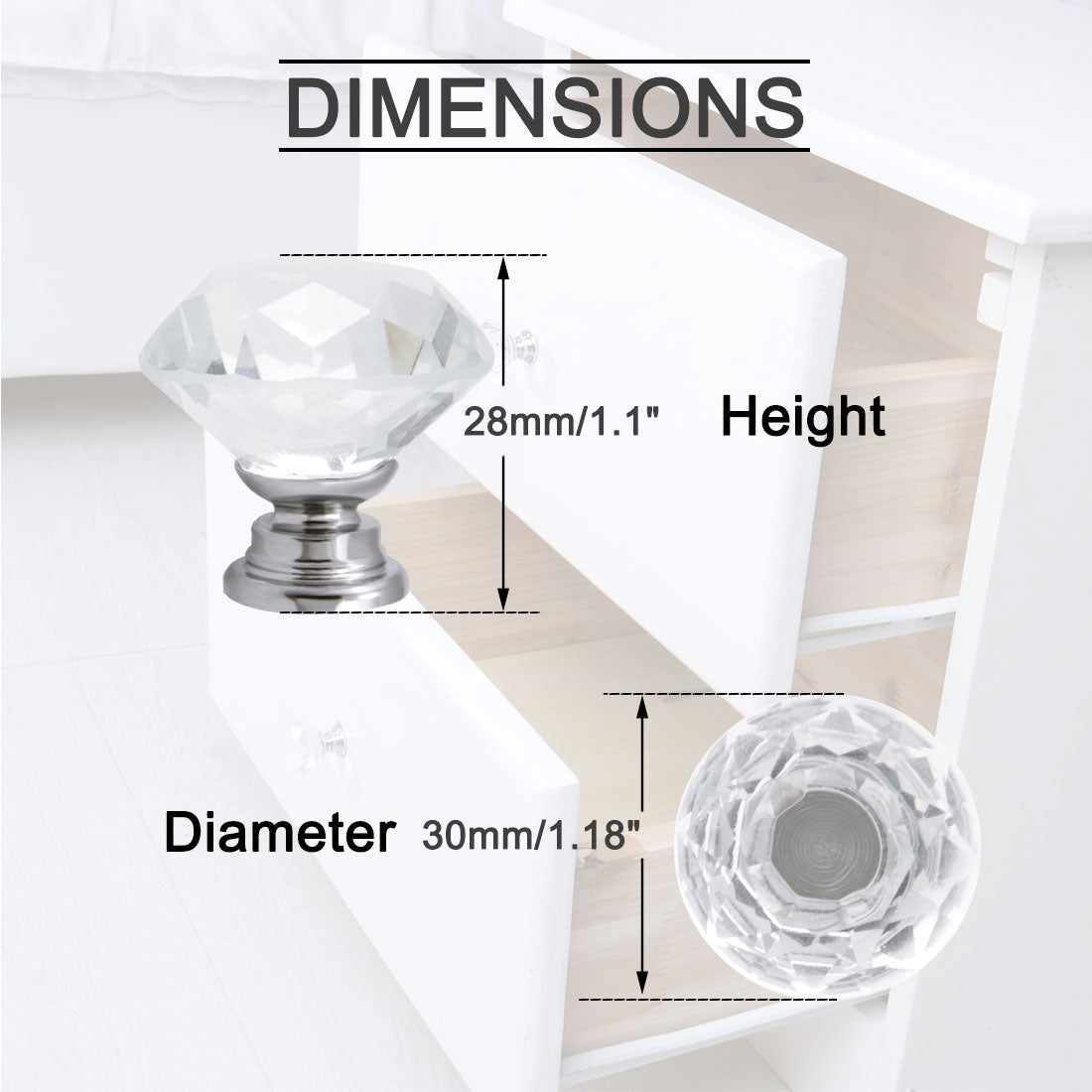 uxcell Uxcell 30mm Crystal Knobs Drawer Pull Handles Wardrobe Dresser Door Knobs 6pcs (Clear)