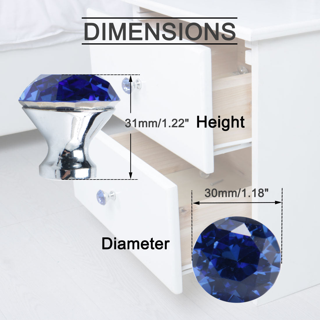 uxcell Uxcell Crystal Knob Drawer Pull Handle Knob Cupboard Wardrobe Dresser 4pcs Blue