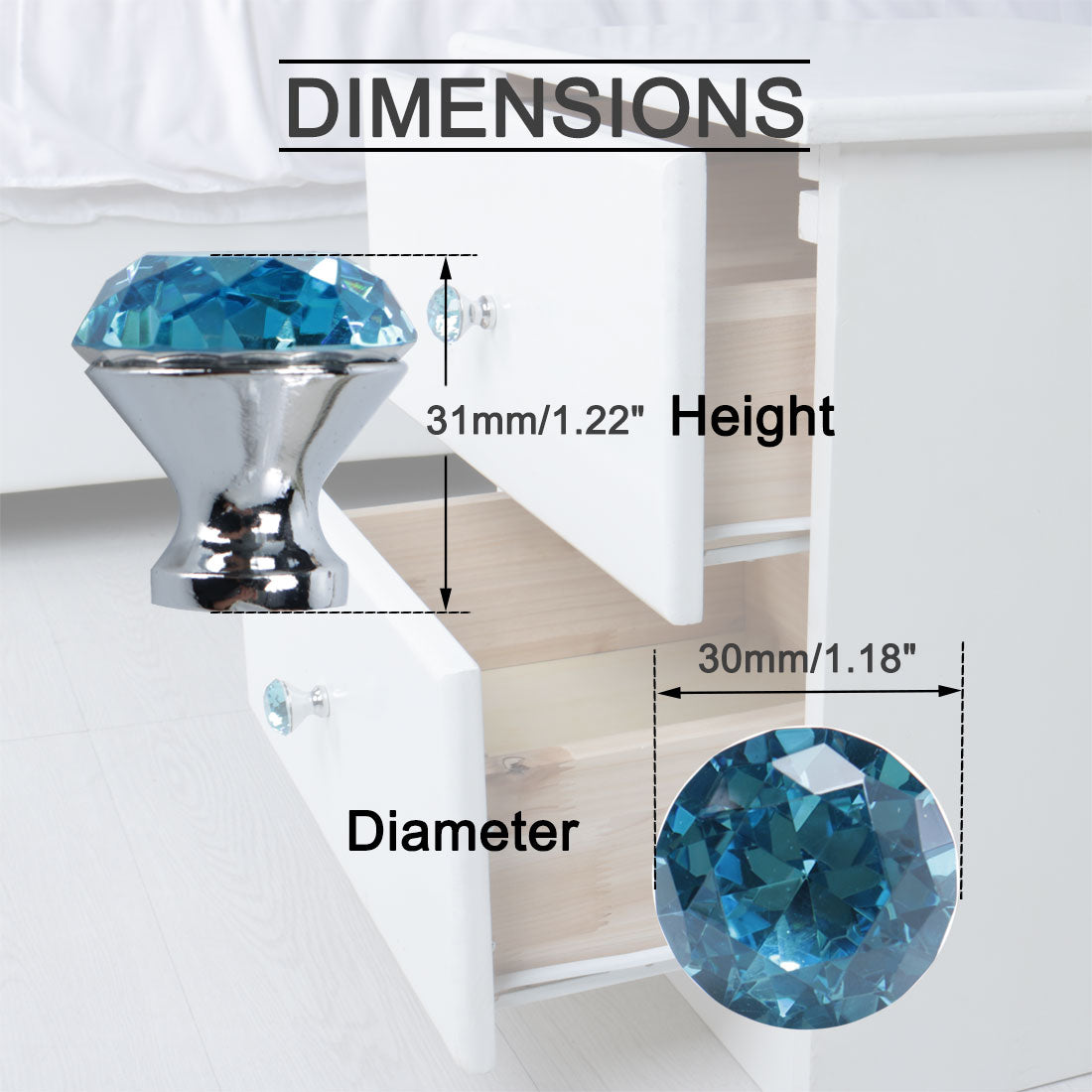 uxcell Uxcell Crystal Knob Drawer Pull Handle Knob Cupboard Wardrobe Dresser 8pcs Pale Blue