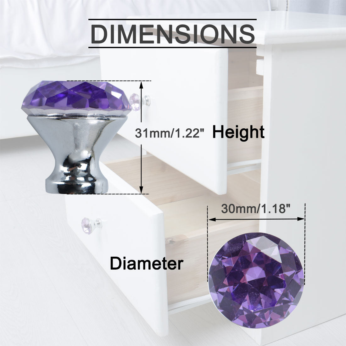 uxcell Uxcell Crystal Knob Drawer Pull Handle Knob Cupboard Dresser Decorative 8pcs Purple