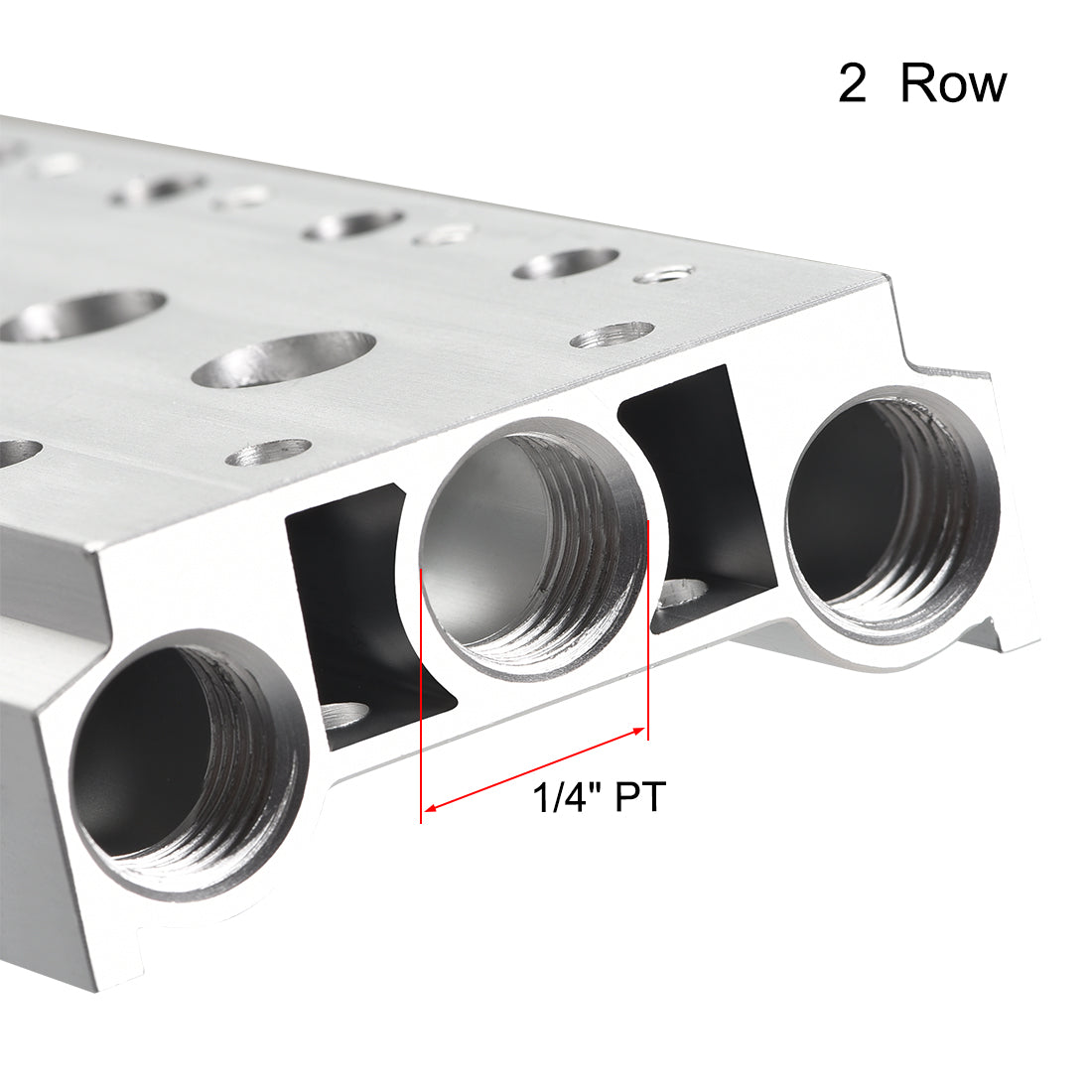 uxcell Uxcell 1/4" PT Thread 2 Row Aluminum Manifold Solenoid Air Pneumatic Valve Base Socket for 4V210 Series