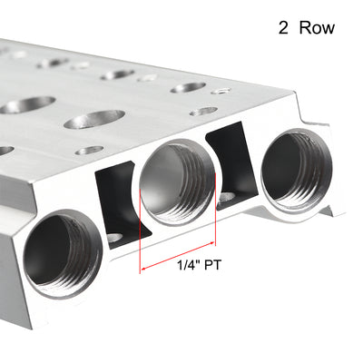 Harfington Uxcell 1/4" PT Thread 2 Row Aluminum Manifold Solenoid Air Pneumatic Valve Base Socket for 4V210 Series