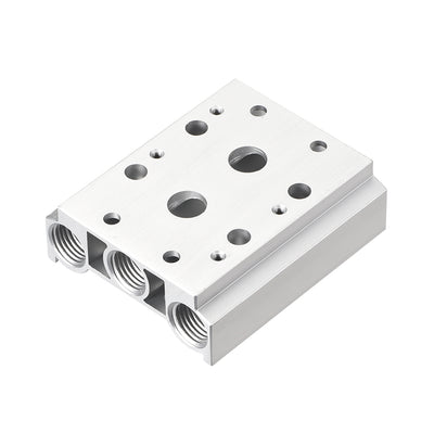 Harfington Uxcell 1/4" PT Thread 2 Row Aluminum Manifold Solenoid Air Pneumatic Valve Base Socket for 4V210 Series