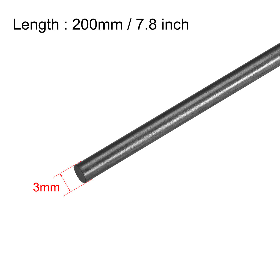 uxcell Uxcell 3mm Carbon Fiber Rod For RC Airplane Matte Pole US, 200mm 7.8 inch, 5pcs