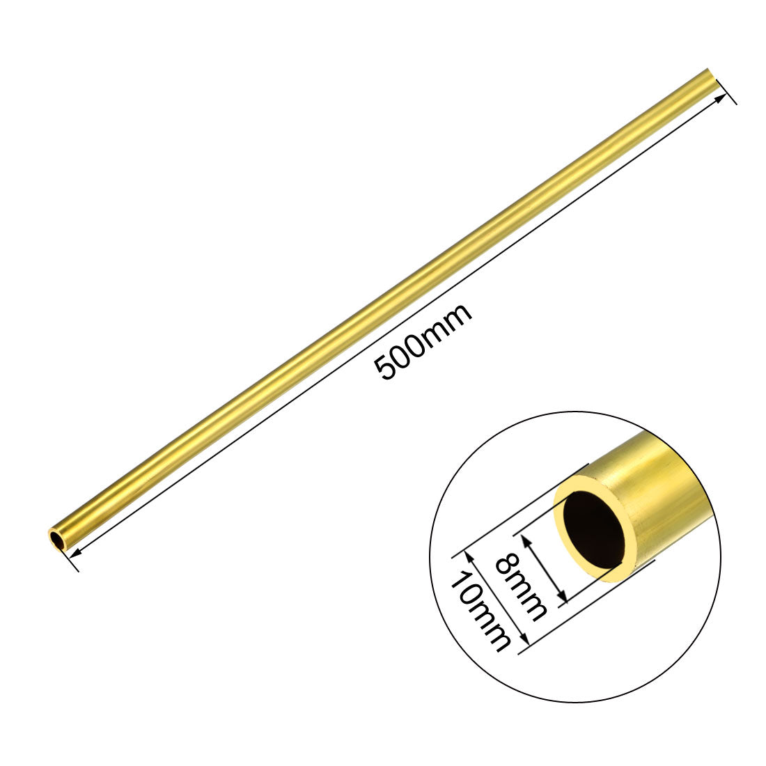 uxcell Uxcell 8mm x 10mm x 500mm Brass Pipe Tube Round Bar Rod