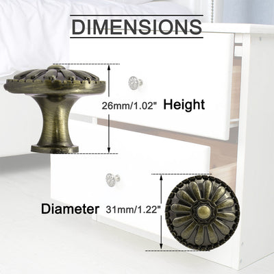 Harfington Uxcell Zinc Alloy Knobs Metal Round Drawer Handle for Dresser Cabinet 31mm #1, 5pcs