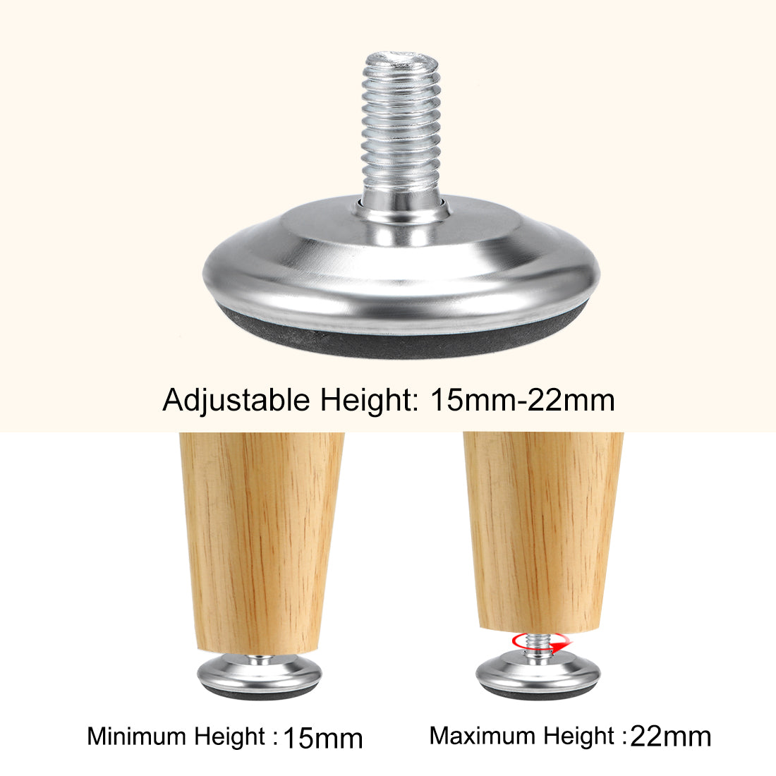 uxcell Uxcell Furniture Levelers, 15mm to 22mm Adjustable Height M10 x 17mm Threaded, 4Pcs