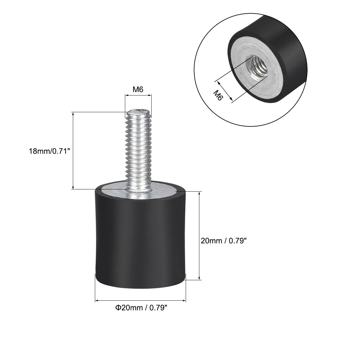 uxcell Uxcell M6 Male Female Rubber Mounts,Vibration Isolators,20mm x 20mm 2pcs