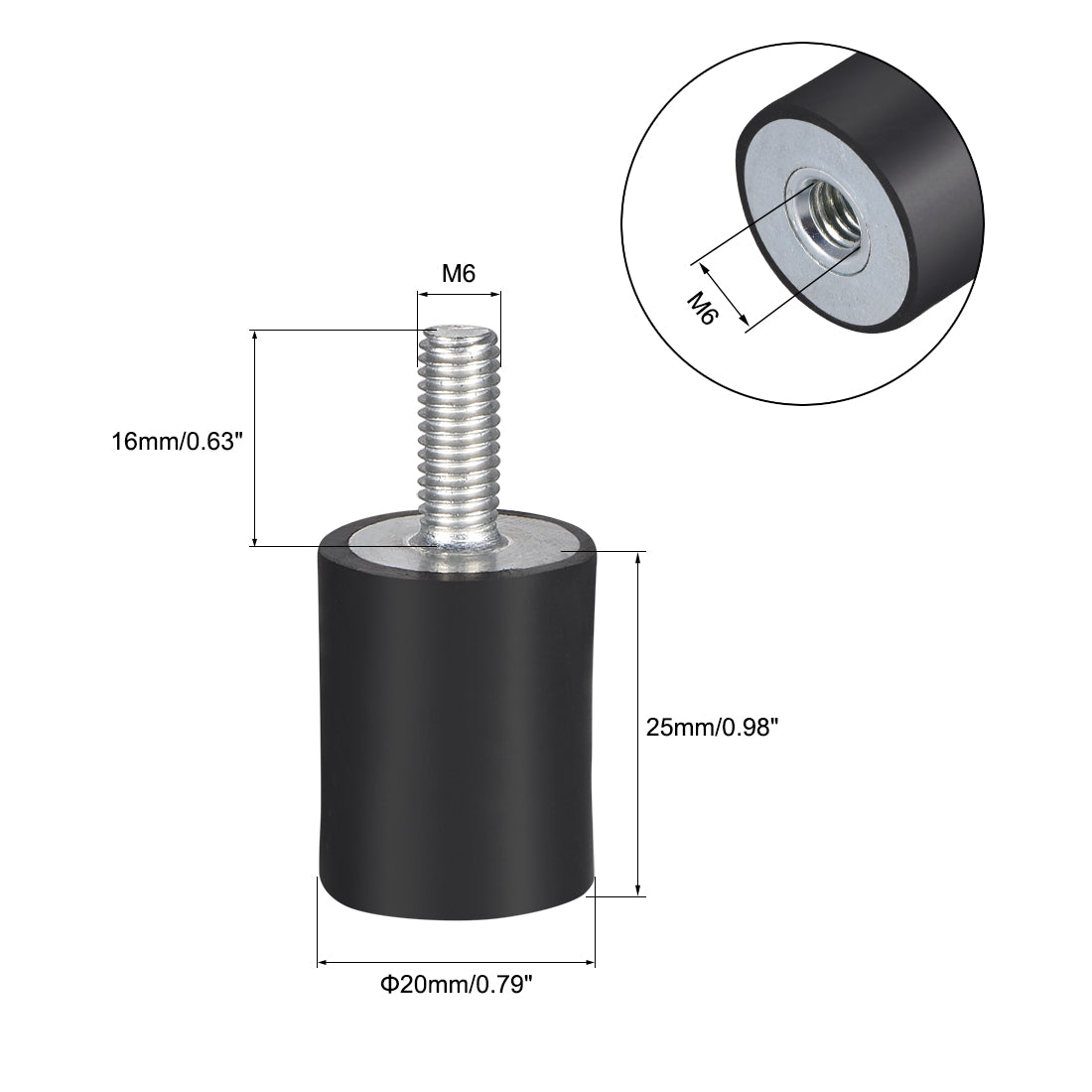 uxcell Uxcell M6 Male Female Rubber Mounts,Vibration Isolators,20mm x 25mm 6pcs