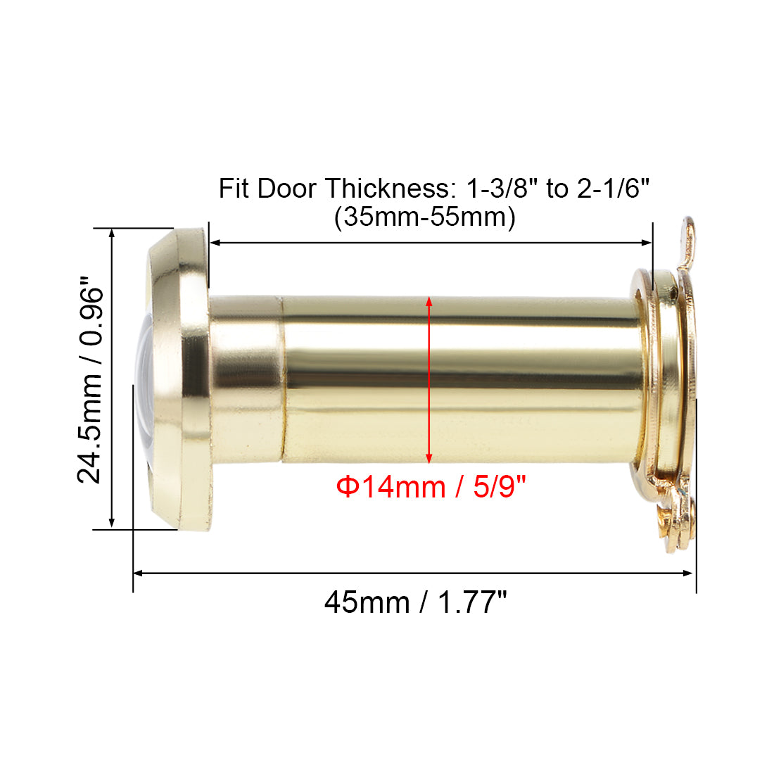 uxcell Uxcell Brass Door Viewer for 35mm-55mm Doors, Polished Gold Finish