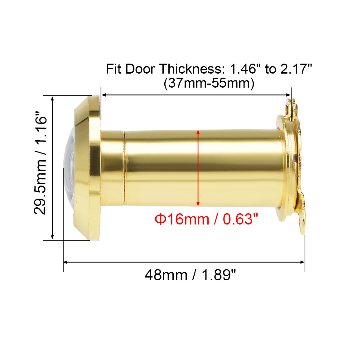 uxcell Uxcell Brass Door Viewer Peephole for 37mm-55mm Doors, Polished Gold Finish