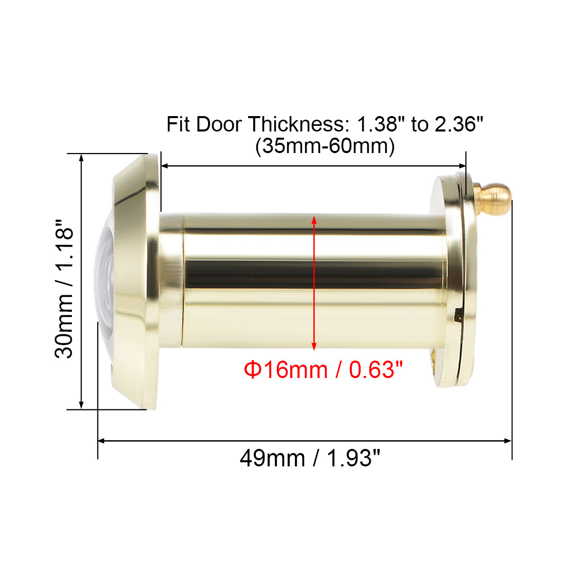 uxcell Uxcell Brass Door Viewer Peephole for 35mm-60mm Doors, Polished Gold Finish, 2 Pcs