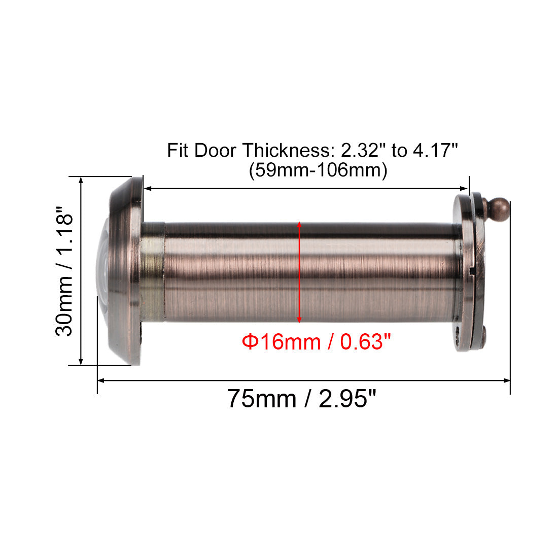 uxcell Uxcell Brass Door Viewer Peephole for 59mm-106mm Doors, Antique Copper Finish, 2 Pcs