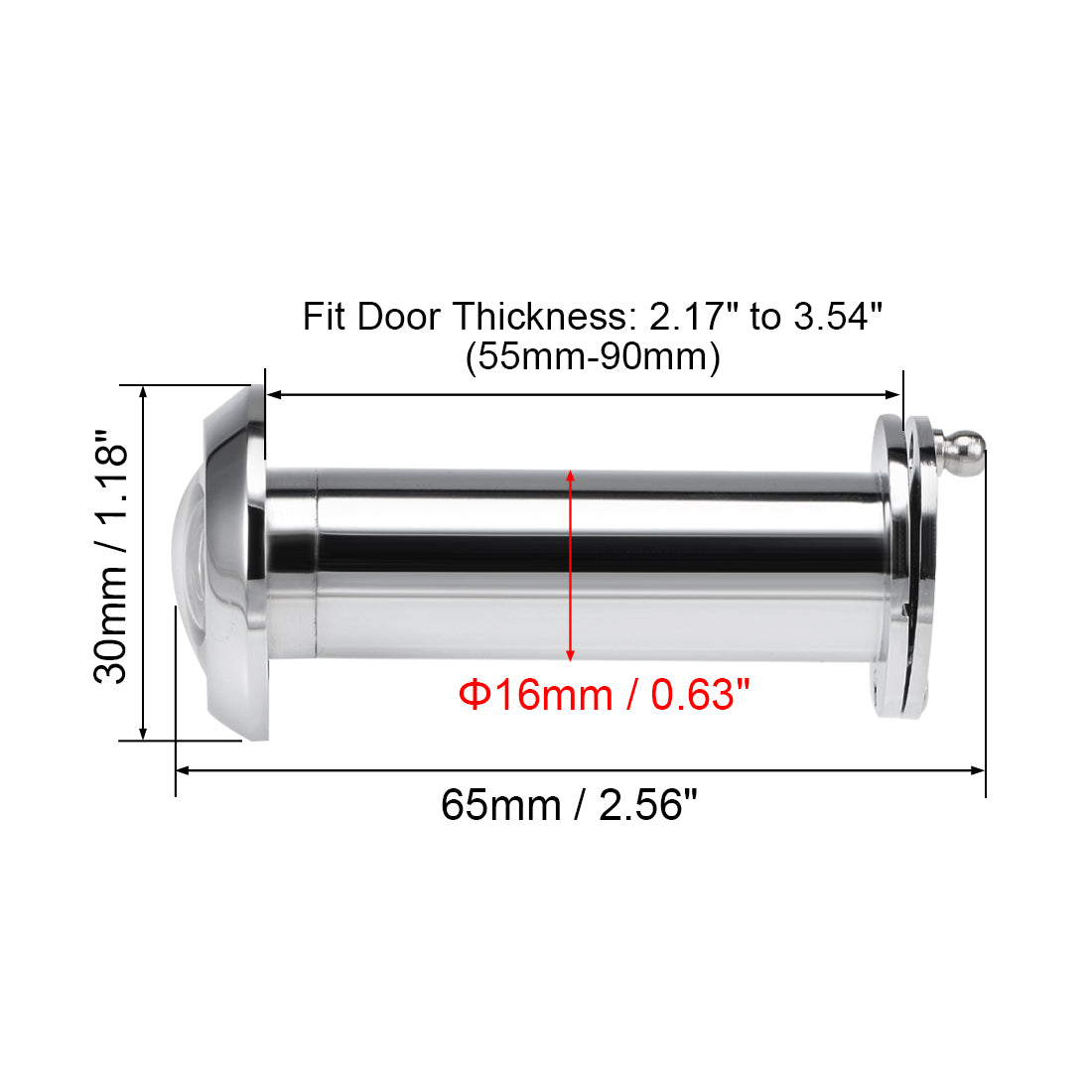 uxcell Uxcell Brass Door Viewer Peephole for 55mm-90mm Doors, Polished Chrome Finish