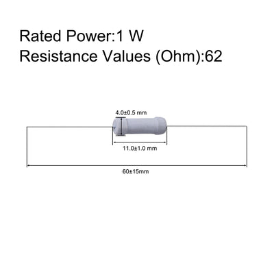 Harfington Uxcell 50 Pcs 1W 1 Watt Metal Oxide Film Resistor Axile Lead 62 Ohm ±5% Tolerance