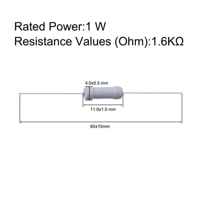 Harfington Uxcell 100 Pcs 1W 1 Watt Metal Oxide Film Resistor Axile Lead 1.6K Ohm ±5% Tolerance