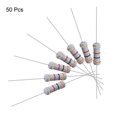 Harfington Uxcell 50 Pcs 1W 1 Watt Metal Oxide Film Resistor Axile Lead 3K Ohm ±5% Tolerance