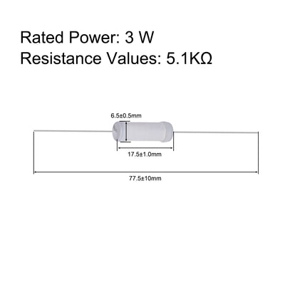 Harfington Uxcell 40pcs 3W 3 Watt Metal Oxide Film Resistor Lead 5.1K Ohm ±5% Tolerance