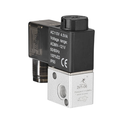 Harfington Uxcell 3V1-06 Pneumatic Air NC Single Electrical Control Solenoid Valve AC 110V 3 Way 2 Position 1/8" PT Internally Piloted Acting Type