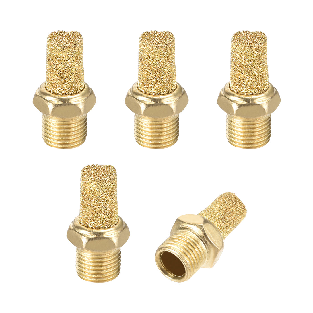 uxcell Uxcell Brass Exhaust Muffler, 1/8" PT Male Thread 15/32" Hex Sintered Air Pneumatic Bronze Muffler with Brass Body Protruding 5pcs