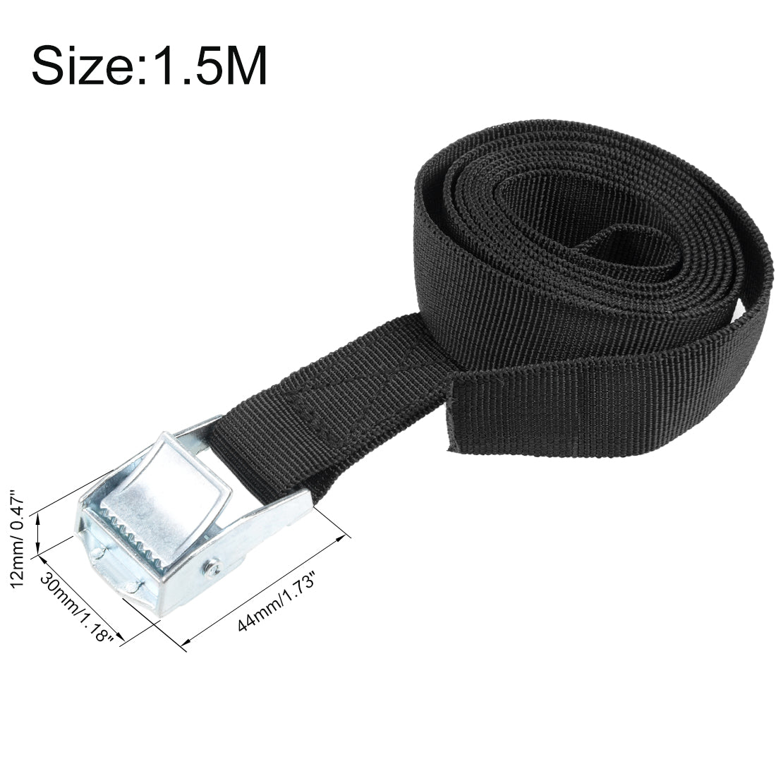 uxcell Uxcell 1.5M x 25mm Lashing Strap Cargo Tie Down Straps Buckle Up to 80Kg, Black, 4Pcs