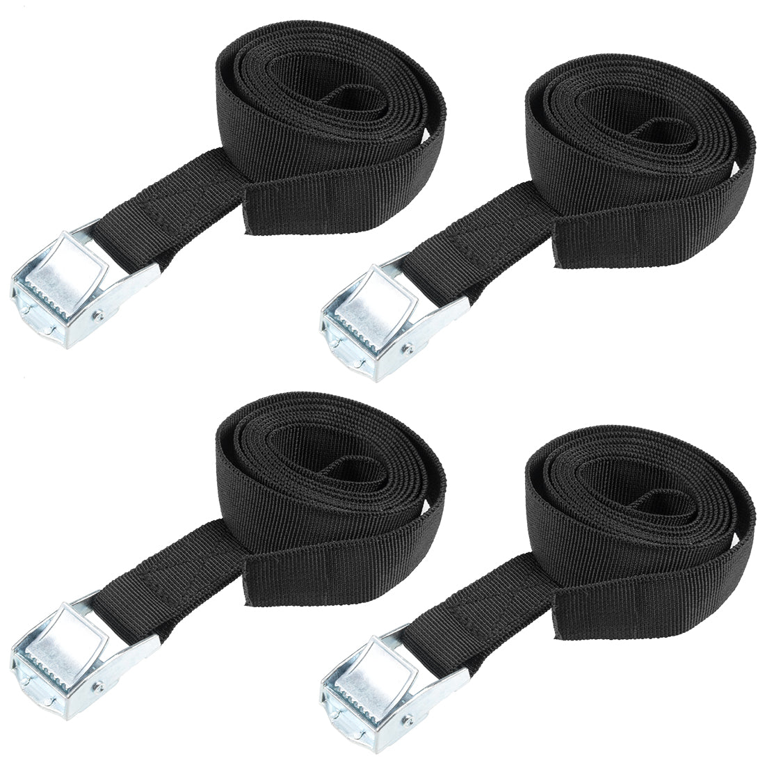 uxcell Uxcell 1.5M x 25mm Lashing Strap Cargo Tie Down Straps Buckle Up to 80Kg, Black, 4Pcs