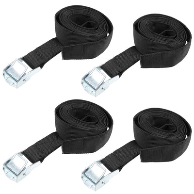 Harfington Uxcell 1.5M x 25mm Lashing Strap Cargo Tie Down Straps Buckle Up to 80Kg, Black, 4Pcs