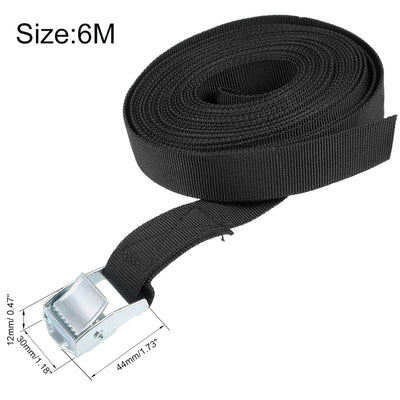 Harfington Uxcell 6M x 25mm Lashing Strap Cargo Tie Down Straps Buckle Up to 80Kg, Black, 2Pcs