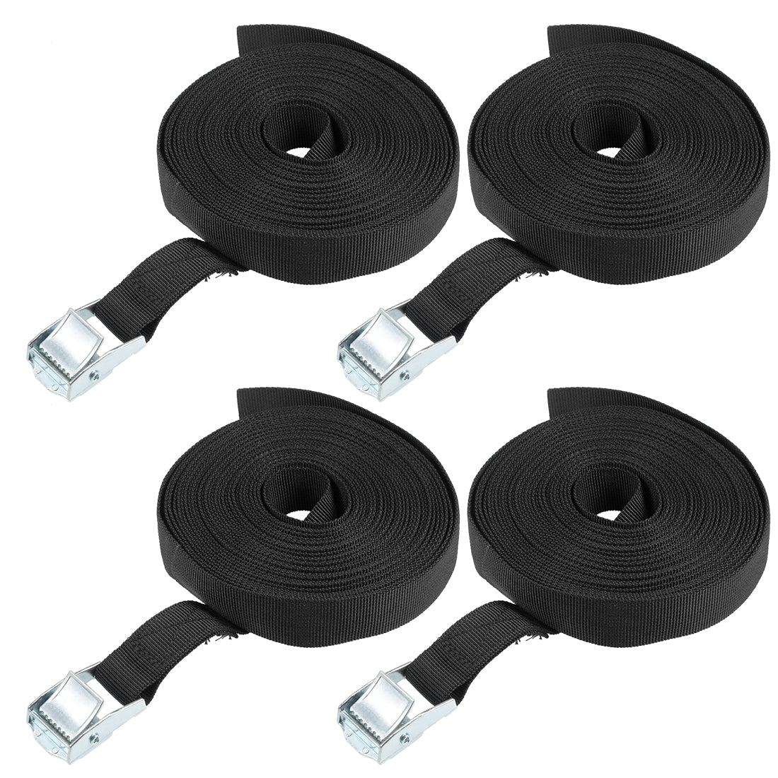 uxcell Uxcell 8M x 25mm Lashing Strap Cargo Tie Down Straps Buckle Up to 80Kg, Black, 4Pcs