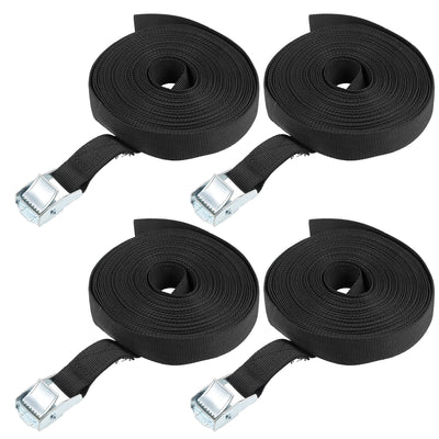 Harfington Uxcell 8M x 25mm Lashing Strap Cargo Tie Down Straps Buckle Up to 80Kg, Black, 4Pcs